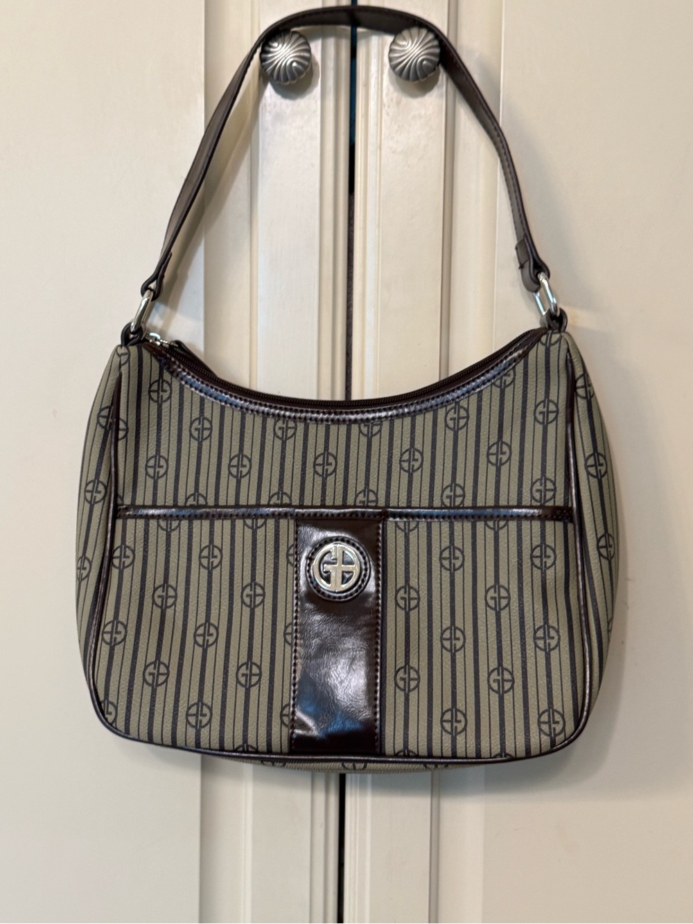 Classic Monogram Shoulder Bag in Taupe and Chocolate